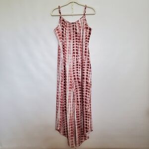 DROIMP TIE DYE ROMPER JUMPSUIT CROPPED WIDE-LEG SUMMER BEACHY BOHO LOUNGE (L)